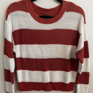 AE Striped Cable Knit Crewneck Sweater - Burnt Orange and Cream - Size Medium